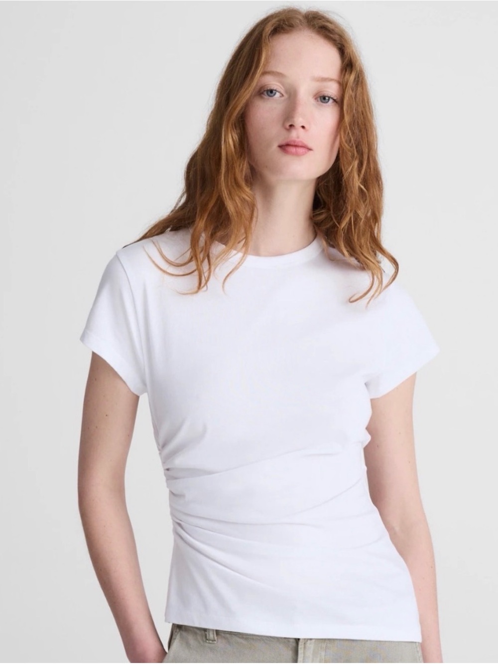 Madewell White Short Sleeve Tee with Side Ruching